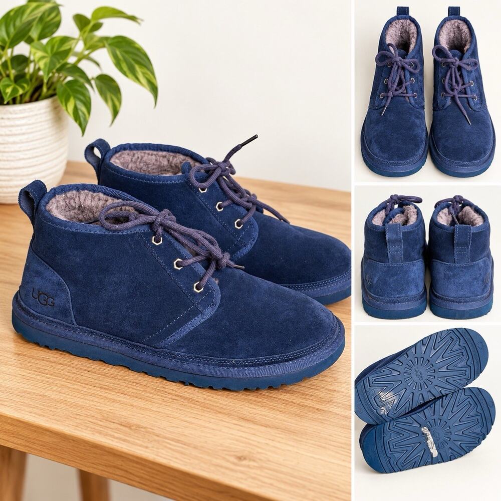 UGG Neumel Navy Blue Suede Shearling Lined Chukka Boots Men’s Size 11